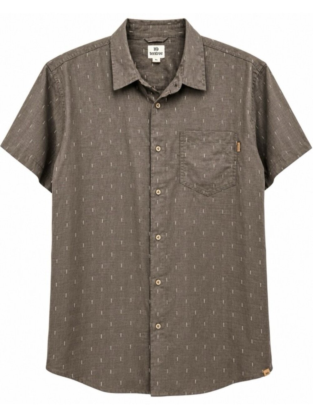 Tentree Button Up Shirt Mens XL Brown Arrow Pattern Hemp Short Sleeve